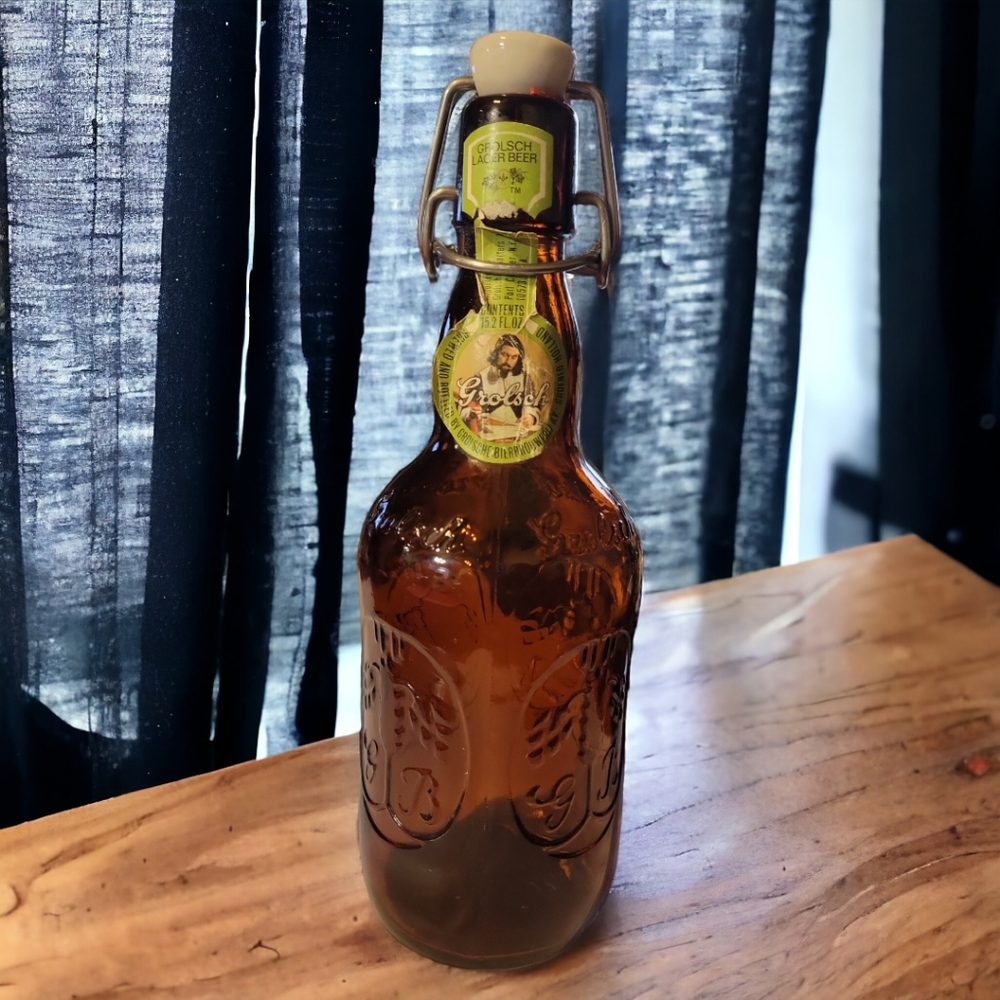 VTG Grolsch Amber Brown Lager Beer Bottle Porcelain Swing Top Beer Bottle Glass